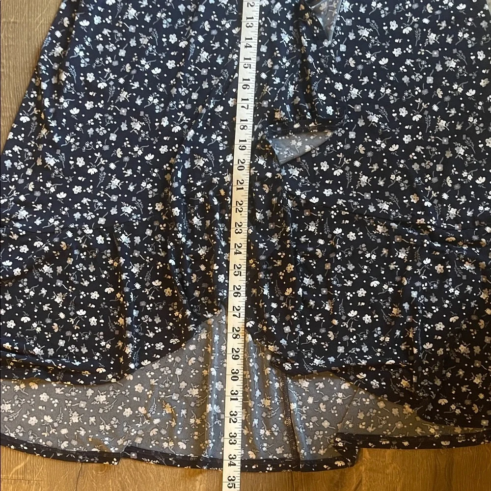 Muse Petite Asymmetrical Navy and grey Floral Dress - Picture 3 of 5